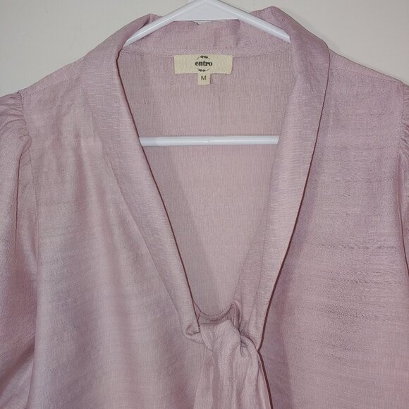 Entro Tie Up Front Pullover Blouse Size M Dusty Blush Pink - Picture 3 of 7